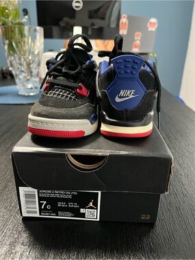 Air Jordan 4 Retro Nike Kids Black/Red/Blue Sneaker (Toddler)